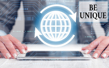 Conceptual hand writing showing Be Unique. Concept meaning being the only one of its kind Unlike...