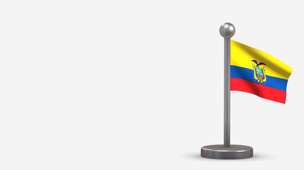 Ecuador 3D waving flag illustration on tiny flagpole.