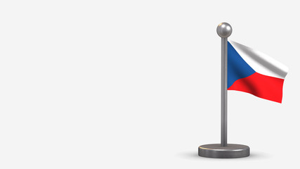 Czech Republic 3D waving flag illustration on tiny flagpole.