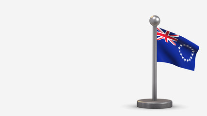 Cook Islands 3D waving flag illustration on tiny flagpole.