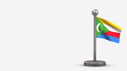 Comores 3D waving flag illustration on tiny flagpole.