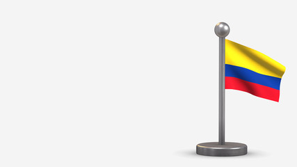 Colombia 3D waving flag illustration on tiny flagpole.