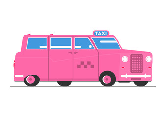 Cartoon taxi. Simplified retro London cab. Side view. Flat vector.