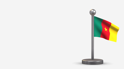 Cameroon 3D waving flag illustration on tiny flagpole.