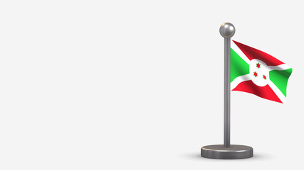 Burundi 3D waving flag illustration on tiny flagpole.