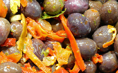 big black olives and peppers