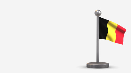 Belgium 3D waving flag illustration on tiny flagpole.