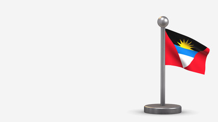 Antigua And Barbuda 3D waving flag illustration on tiny flagpole.