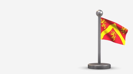 Anglesey 3D waving flag illustration on tiny flagpole.