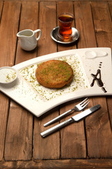 tukish delight with grated pistachios called kunefe