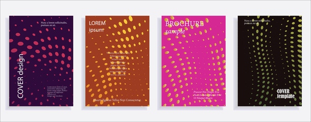 Minimalistic cover design templates. Set of layouts for covers of books, albums, notebooks, reports, magazines. Line halftone gradient effect, flat modern abstract design. Geometric mock-up texture.
