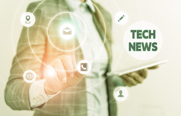 Word writing text Tech News. Business photo showcasing newly received or noteworthy information about technology