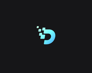 D initial with connection icon blue color
