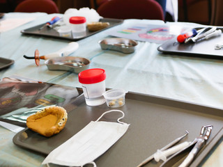 training in dentistry. Training room for the removal and treatment of teeth. Dentist training. Students and medicine. Dental layouts