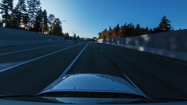 Freeway Driving Time Lapse Point of View to Seattle Park in Fall Season