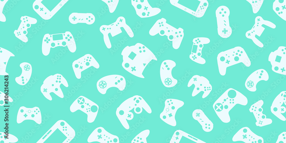 Wall mural video game controller background gadgets and devices seamless pattern coral blue color eps10 vector