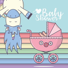 baby shower funny cute unicorn and baby pram