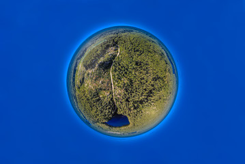 Spherical panorama of wooded landscape