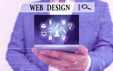 Text sign showing Web Design. Business photo text Website development Designing and process of creating websites