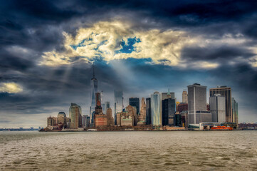New York city skyline and skyscraper at sunset