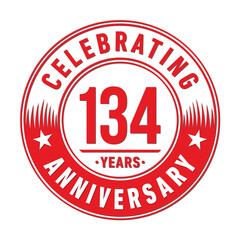 134 years anniversary celebration logo template. One hundred thirty four years vector and illustration.