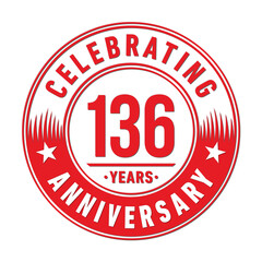 136 years anniversary celebration logo template. One hundred thirty six years vector and illustration.