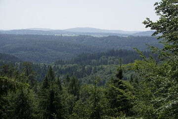 View over the green and hilly landscape near Hrensko Bohemian Switzerland