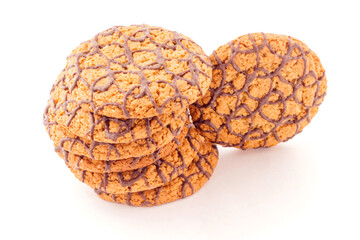 oatmeal cookies with chocolate on a white background