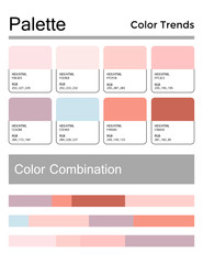 Color palette, harmonious combination, codes and names. Fashion colors for using in web, clothes, interiors and textiles
