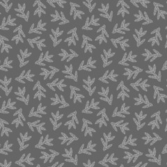 small fir branches, gray seamless pattern, paper design, illustration