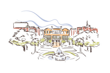 Fototapeta premium Charleston, South Carolina, usa, ameryka, wektor, szkic, miasto, ilustracja, linia, art