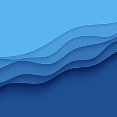 Fototapeta premium Blue abstract background in paper cut style. Layers of paper wavy water for World Oceans Day 8 June. Vector Earth square posters template, ecology brochures, presentations with place for text