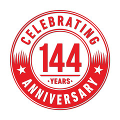144 years anniversary celebration logo template. One hundred forty four years vector and illustration.