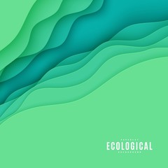 Abstract green square background in cut paper style. Cutout grass wave template for save the Earth posters, ecology brochures, presentations, invitations with place for text .Vector card illustration