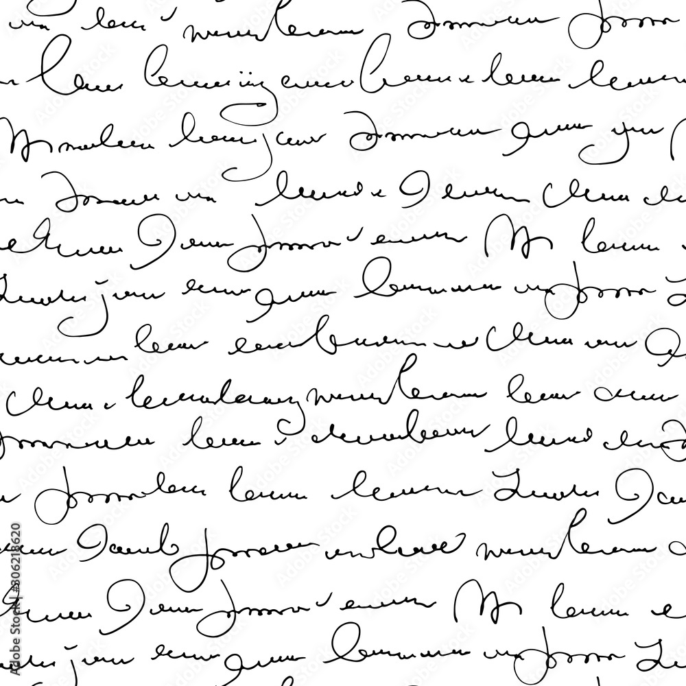 Poster handwritten abstract text seamless pattern, vector monochrome script background