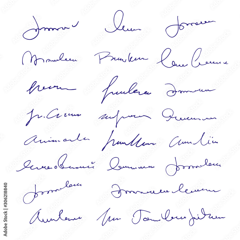Poster abstract handwritten signatures for design documents, sheet of paper with vector unreadable script, 