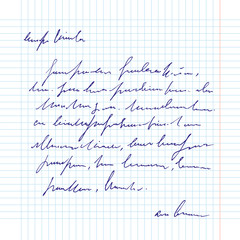 Abstract sheet of paper with handwritten text, note with signature, hand drawn vector unreadable script