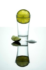 Tequila shot with salt and lemon