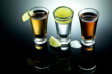 Tequila shot with salt and lemon