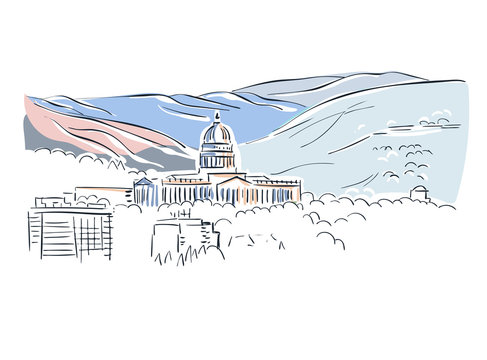 Salt Lake City Utah Usa America Vector Sketch City Illustration Line Art