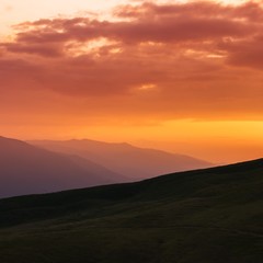 fabulous european summer dawn image, magic sunrise scenery, green hill on background amazing sky, colorful summer morning landscape in the mountains, Carpathians, Europe