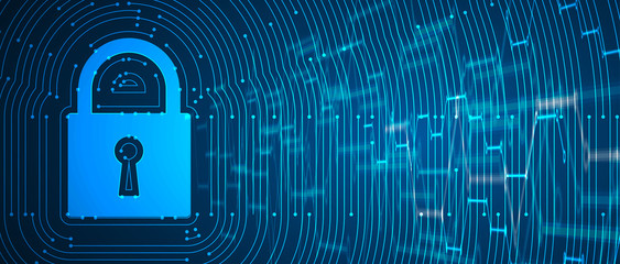 internet digital security technology concept for business background. Lock on circuit board