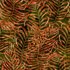 Naklejka na ściany i meble Tropical seamless pattern. Watercolor tangled palm
