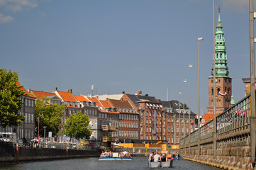 Copenhagen, Denmark. City views during canal boat cruise.