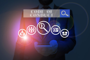 Handwriting text writing Code Of Conduct. Conceptual photo Ethics rules moral codes ethical principles values respect