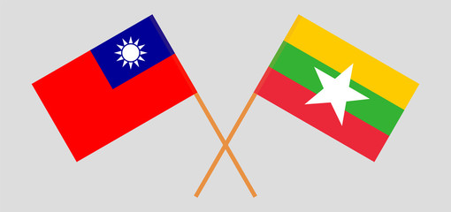 Crossed flags of Myanmar and Taiwan