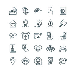 peace and human rights icons set line