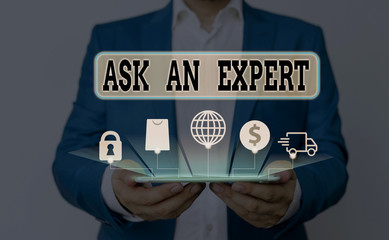 Word writing text Ask An Expert. Business photo showcasing Superior Reliable Ace Virtuoso Curapp...