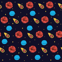 Galaxy exploration cartoon illustration.  Childish wallpaper, textile, texture design