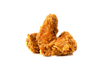 Fried wings on a white background. Deep-fried chicken wings close-up.